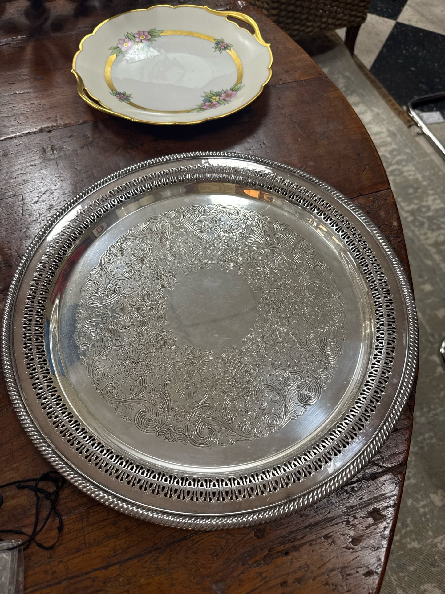 Pair William Rodgers & Son Silverplate Serving Plates w/Detailed Pierced Border