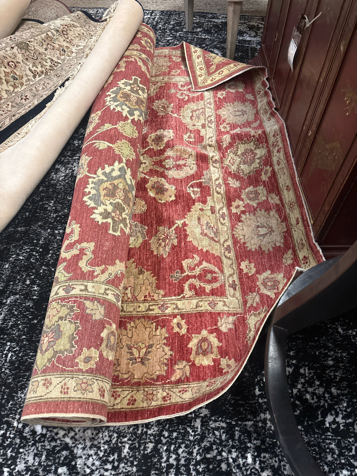 8x10 Oushak Hand Knotted Wool Rug- Gold & Red