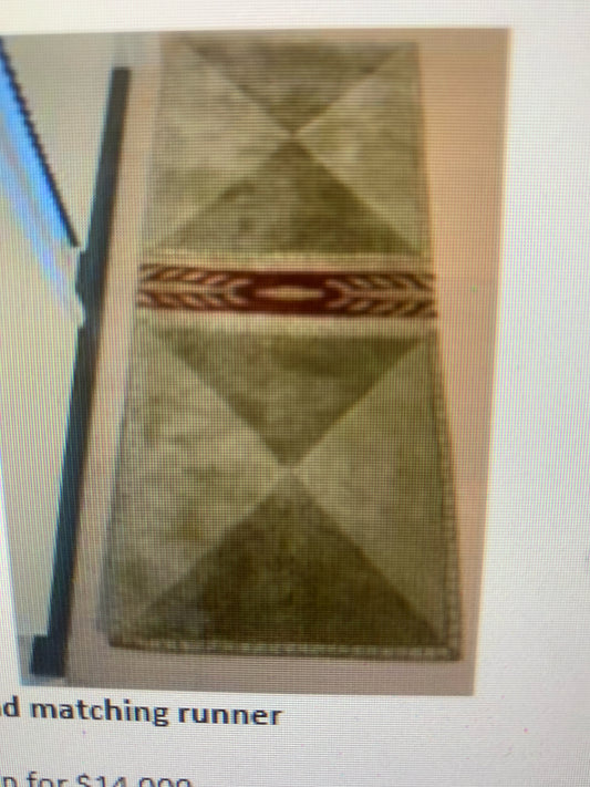 Tibetan Nepalese Green & Wine Runner w/ Floral Edging 38"x121"