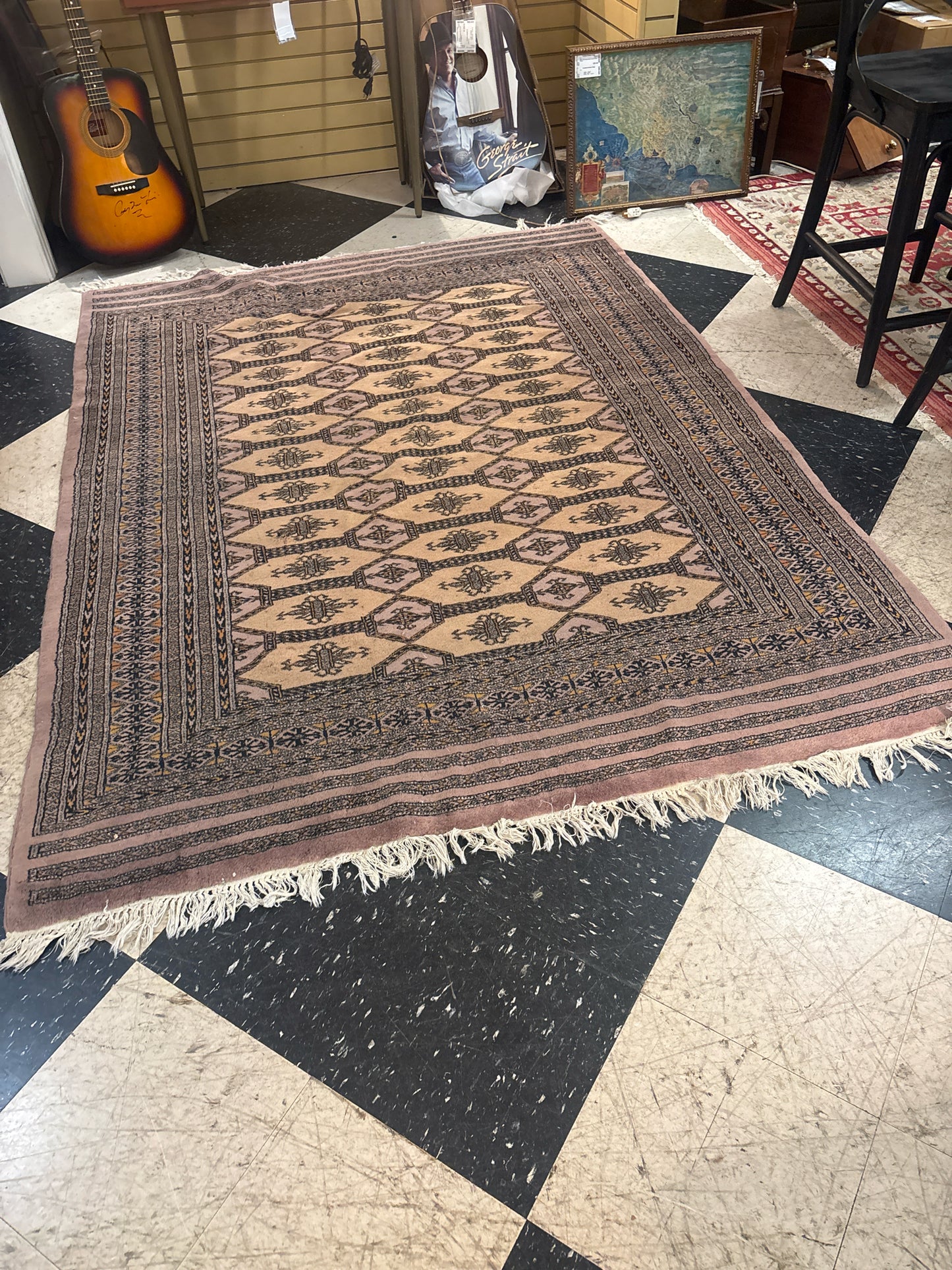 Persian Handknotted Wood Rug- Lavender/Beige/Black (63x86)