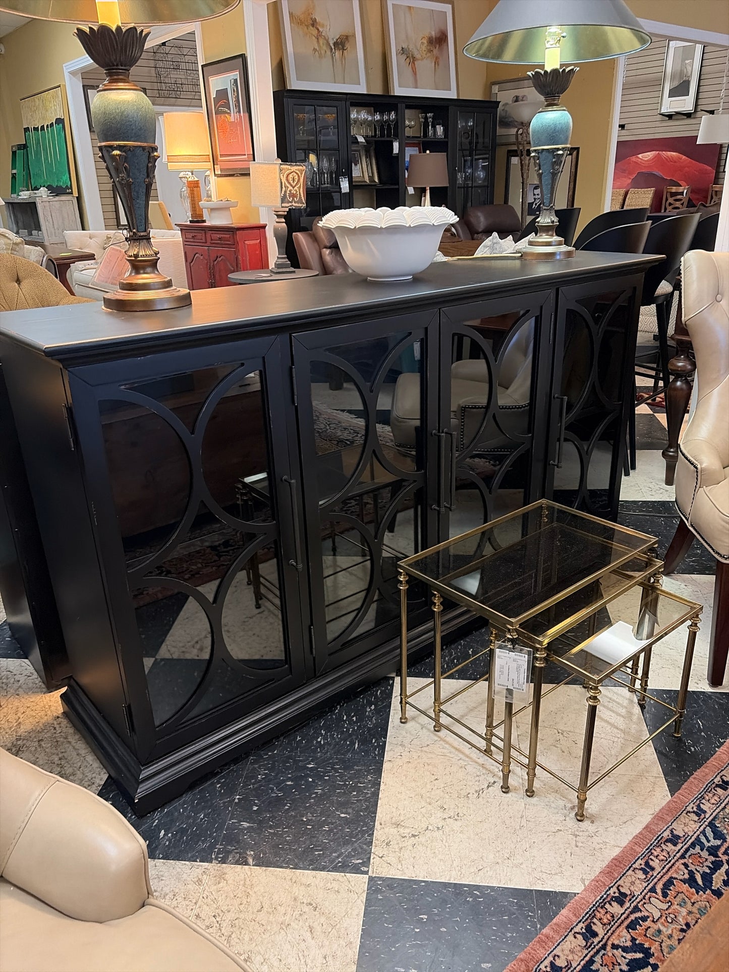 Solid Wood Black 4-Door Cabinet