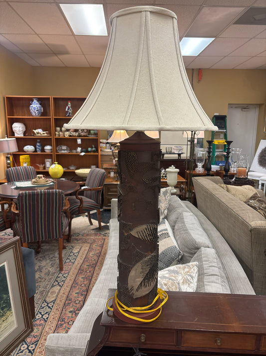 Brown Wallpaper Roller Table Lamp w/ Beige Shade