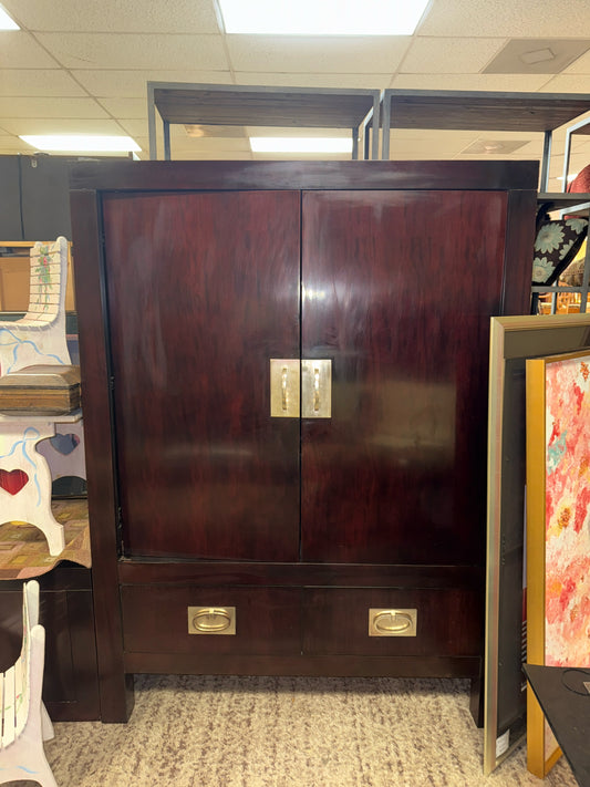 Mahogany Storage Cabinet w/ Nickel Hardware & 2 Door Top-Piece