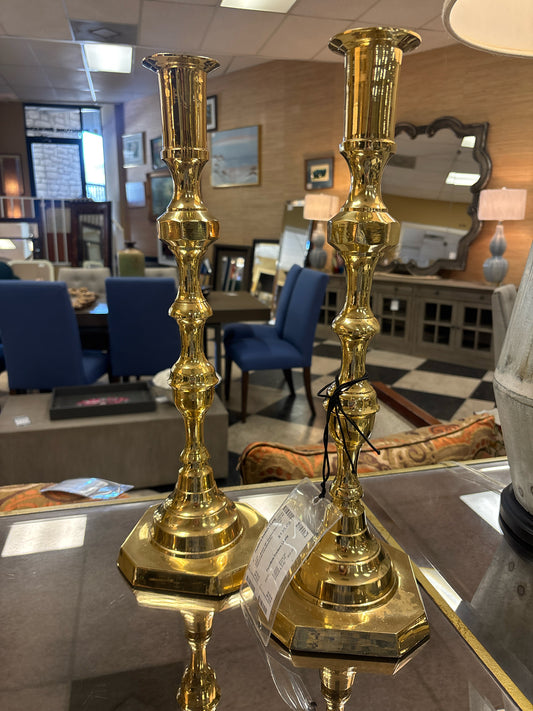 PAIR of Brass 19" English Queen of Diamonds Candlesticks