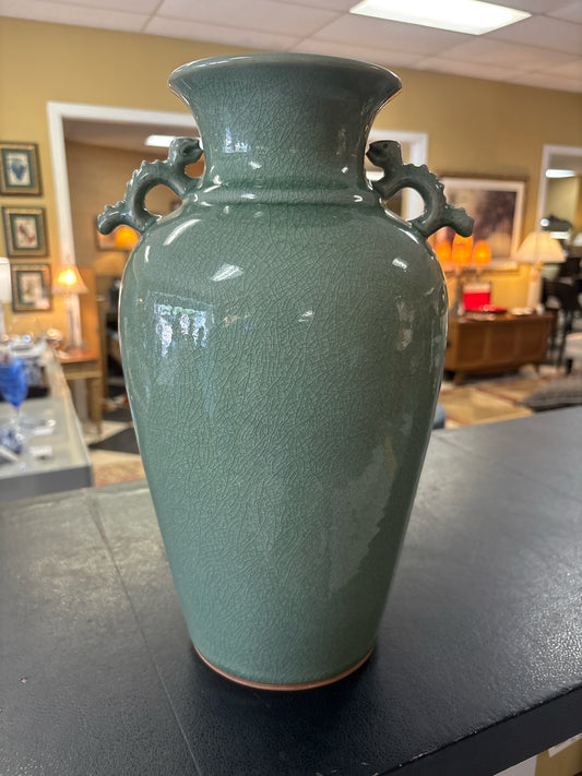 Green Crackle Thai Celadon Style Vase w/ Handles