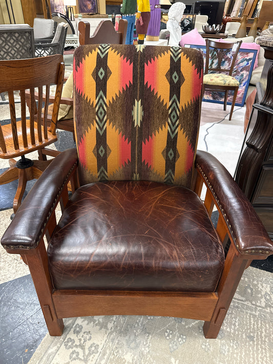 Solid Wood Mission Style Chair w/ Leather & Upholstery