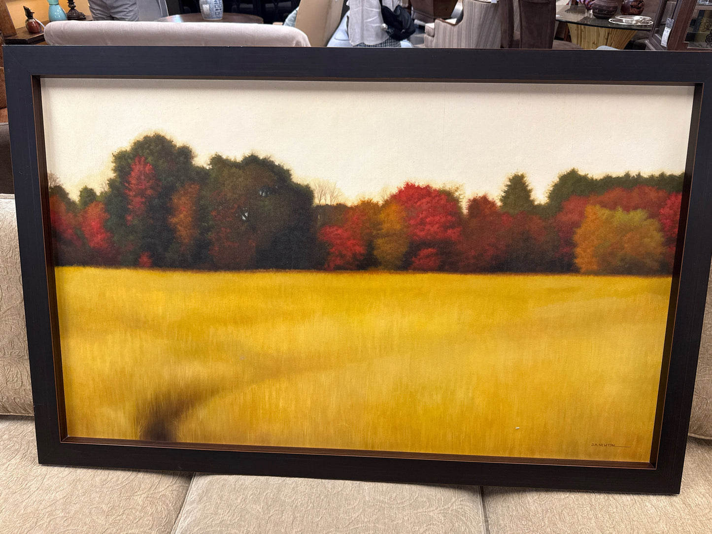 (54x34)Original Oil Signed Painting by J.R. Newton of Landscape w/Black Frame