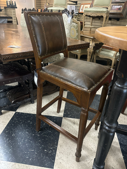 Bar Stools Leather w/ Nailheads (PAIR)