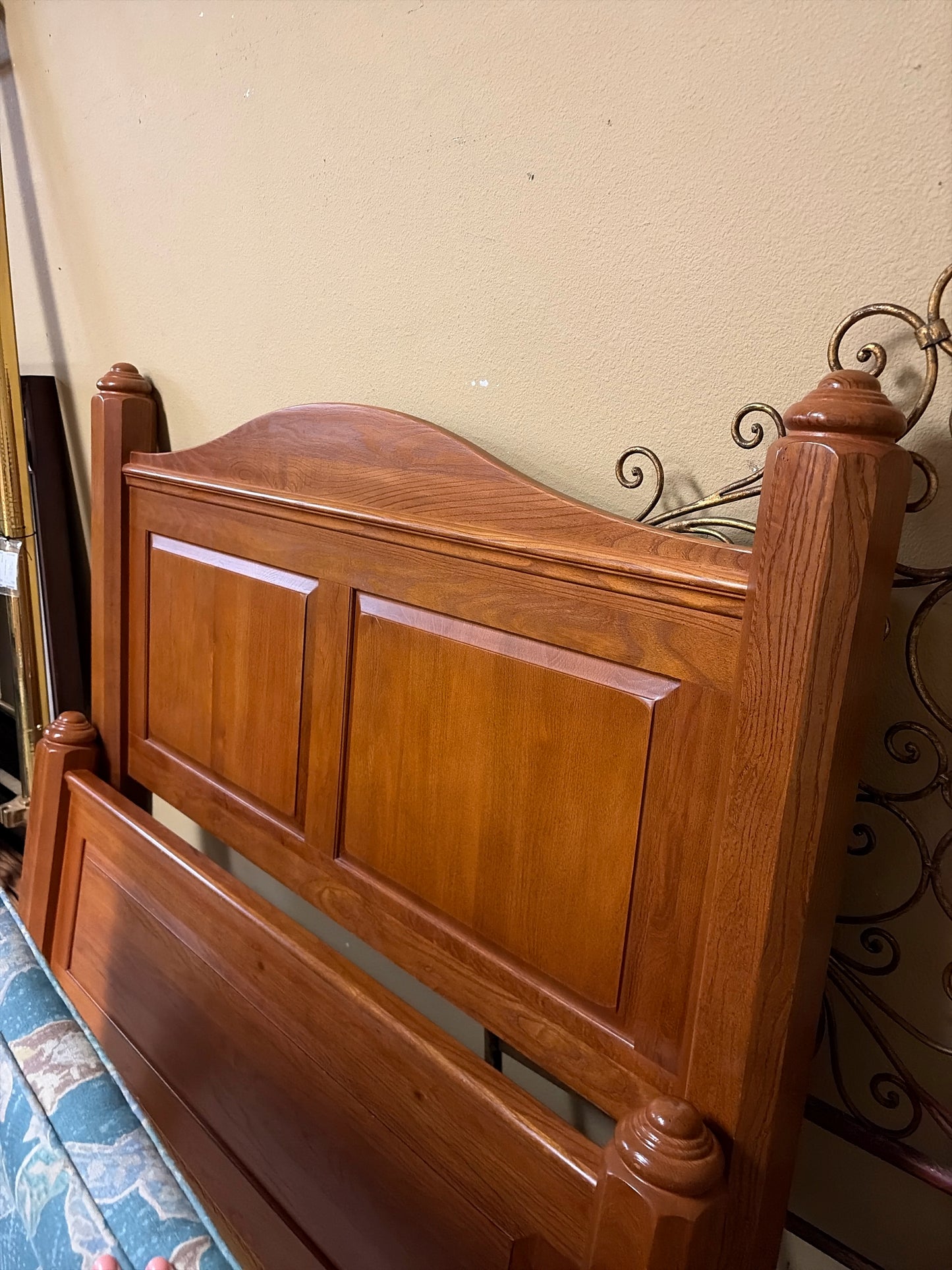 Queen Solid Wood Bed HB/FB/SR's/w/Black Metal Frame