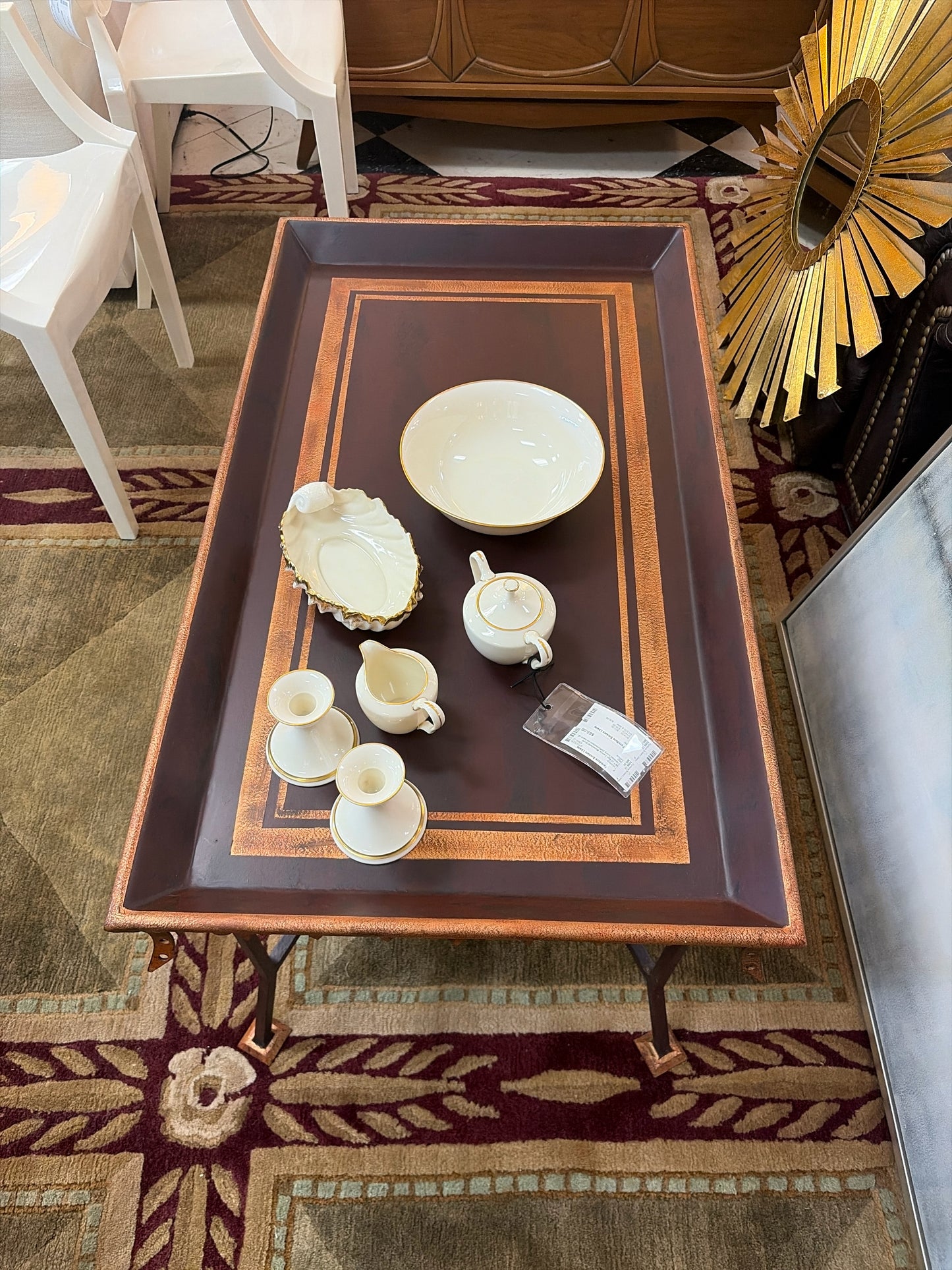 Las Palmas Collection Chamberey Metal Coffee Table w/Gold Trim (42x24x21)