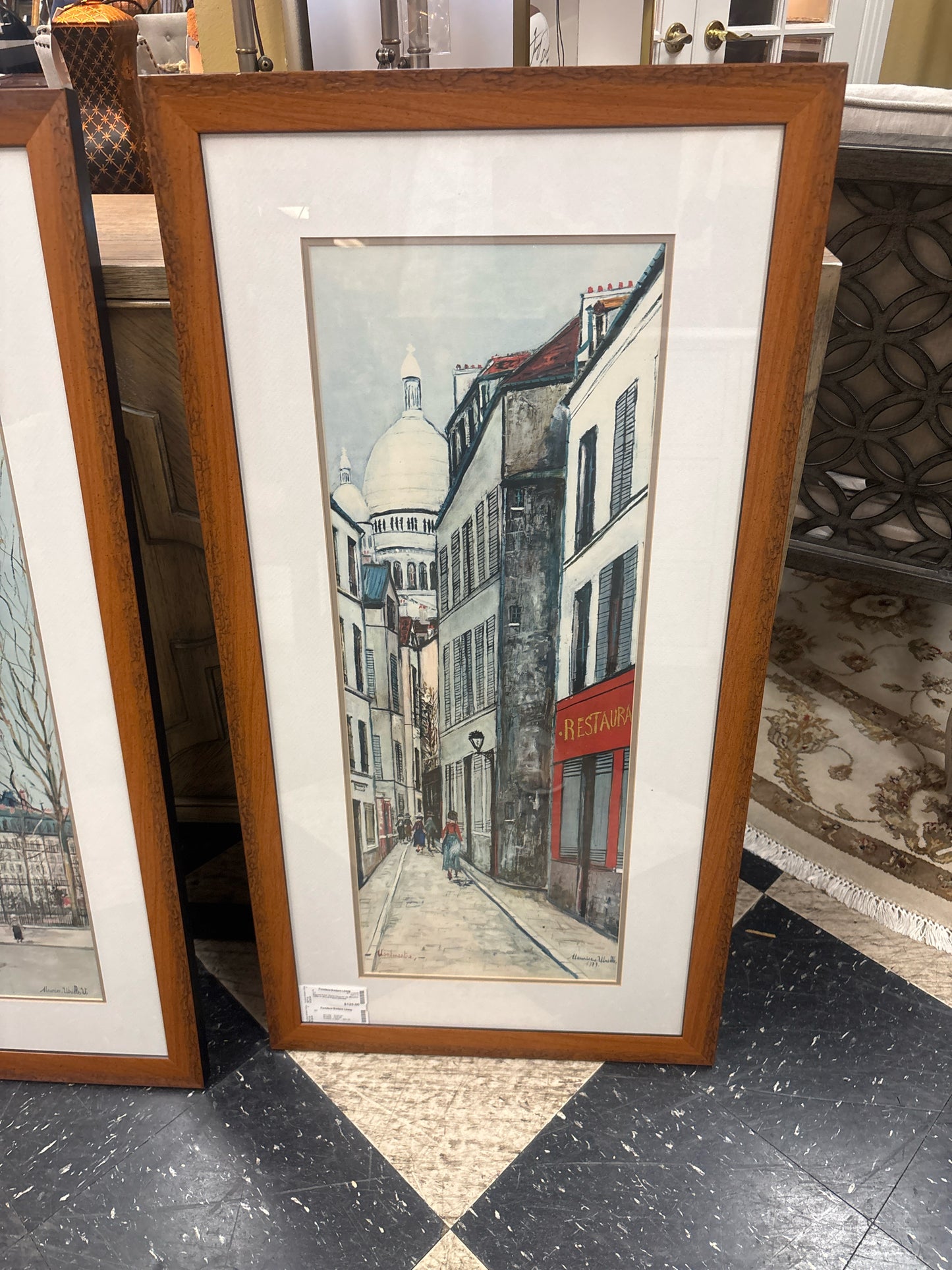 Signed Print "Paris Church" by Maurice Utillo in Wood Frame (20x40)