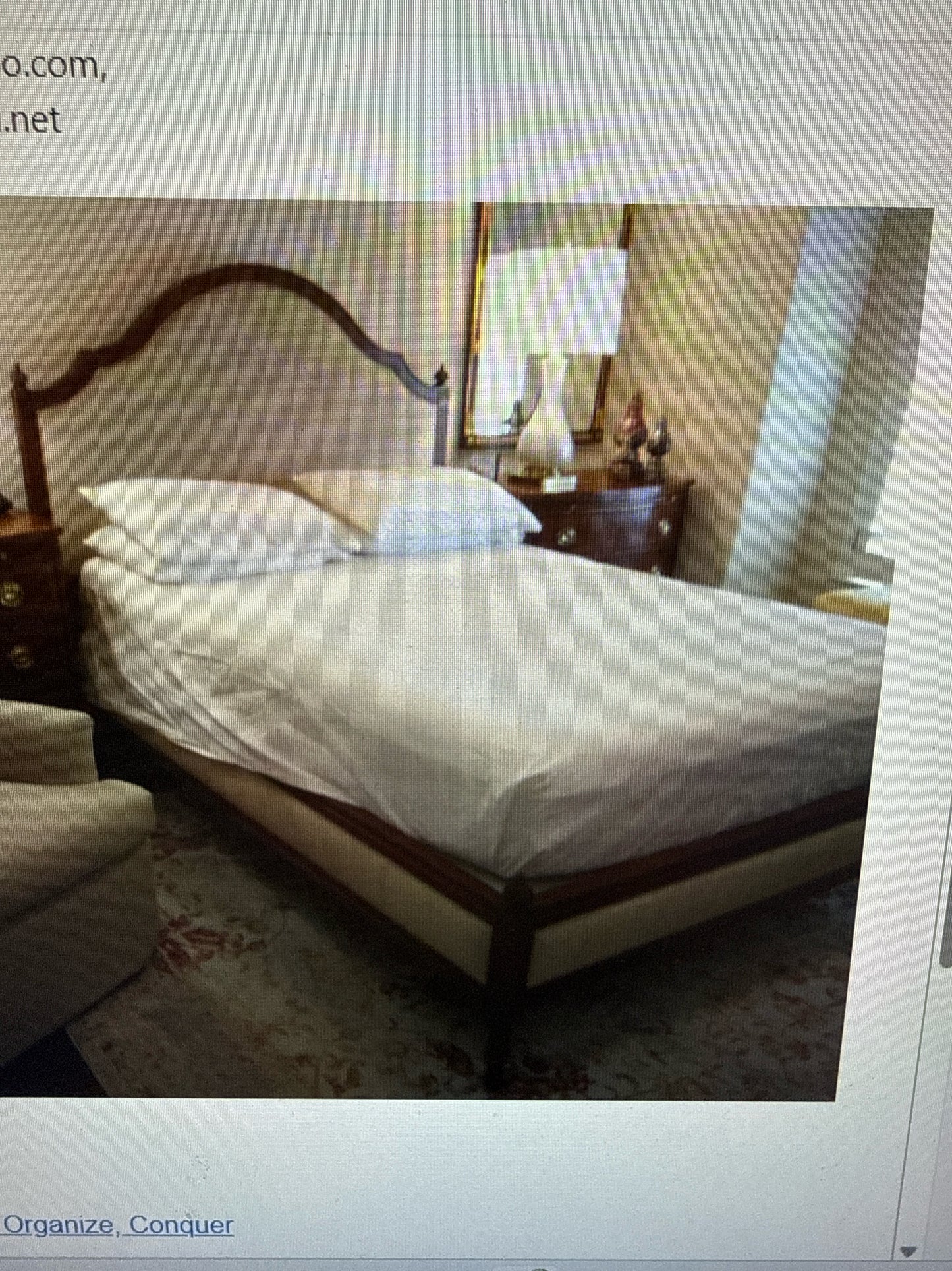 QN Cream Velvet w/Wood Bed HB/FB/CTR Supports/2 Brn Metal SR's/HW attached to HB