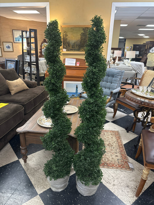 PAIR of Decorative Tall Topiary Spiral Trees
