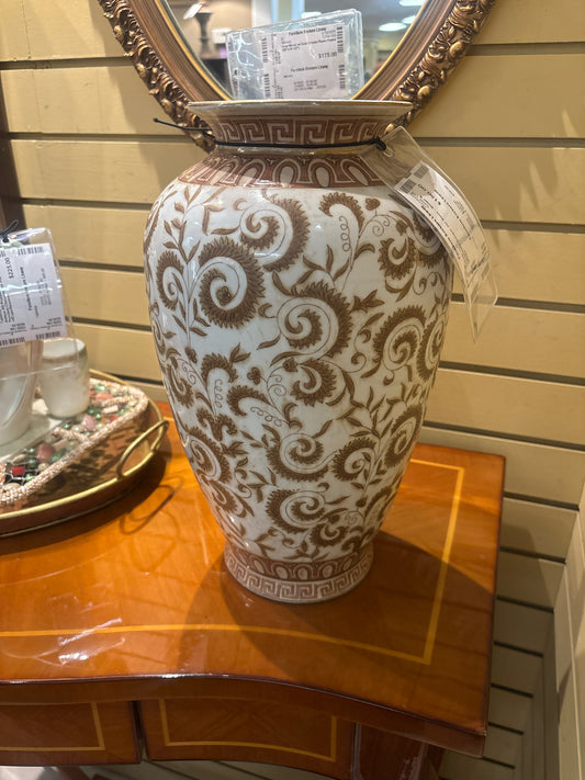 Cloisonne Ginger Jar Vase - Beige & White