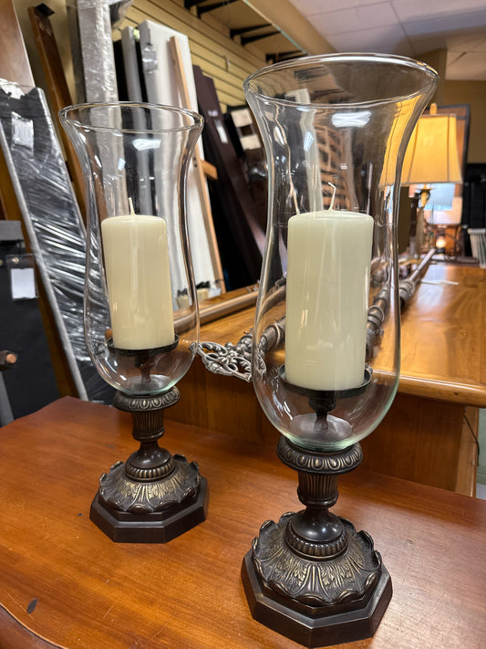 Pair Brass Hurricane CandleHolders ( Candles Included)