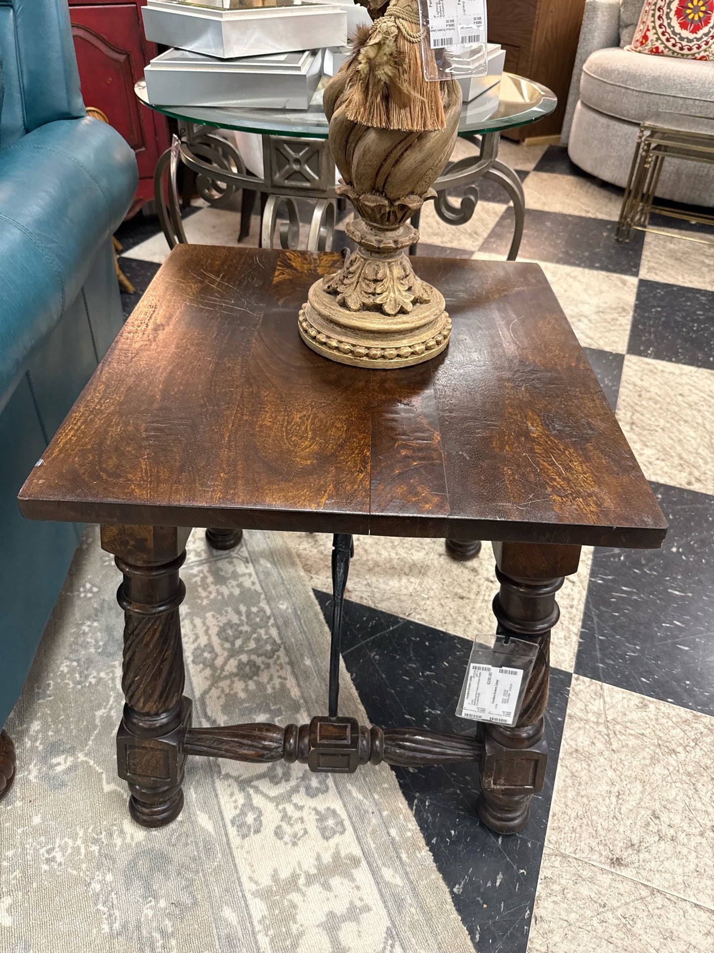 Solid Wood End Table w/ Ornate Rustic Iron (24x24x24)