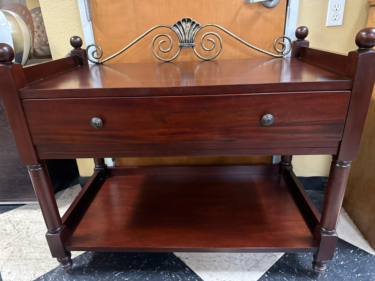 Dark Cherry Wooden TwoTiered Sidetable w/ Brass Rail