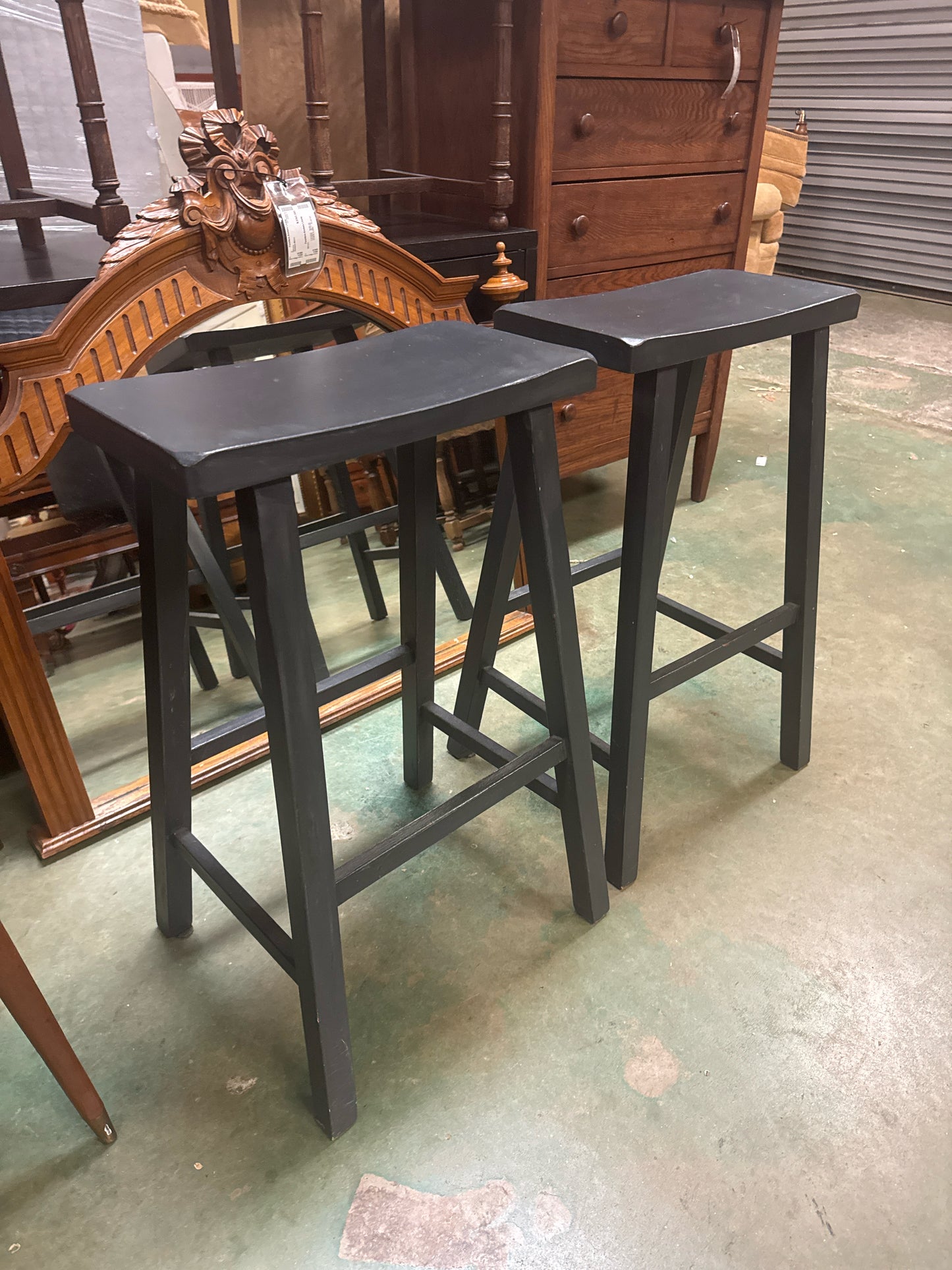 Black Wood Sadle Barstools