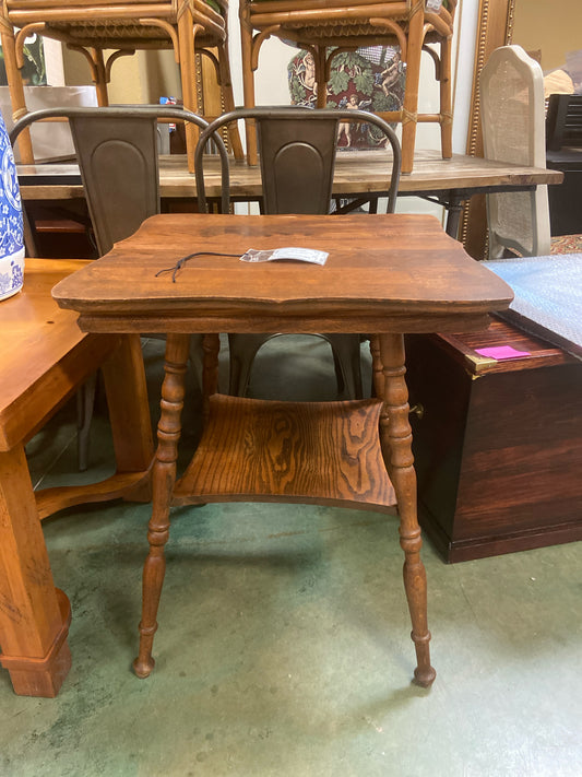 Antique Oak Accent Table Square Top Spindle Legs (Early 1900's)