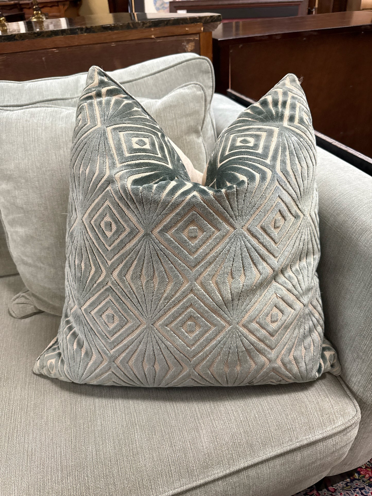 PAIR Downfilled Aqua/Cream Pillows