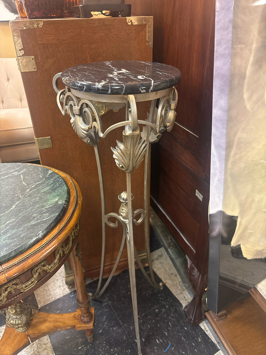 Round Plant Stand Metal w/Black & White Marble Top