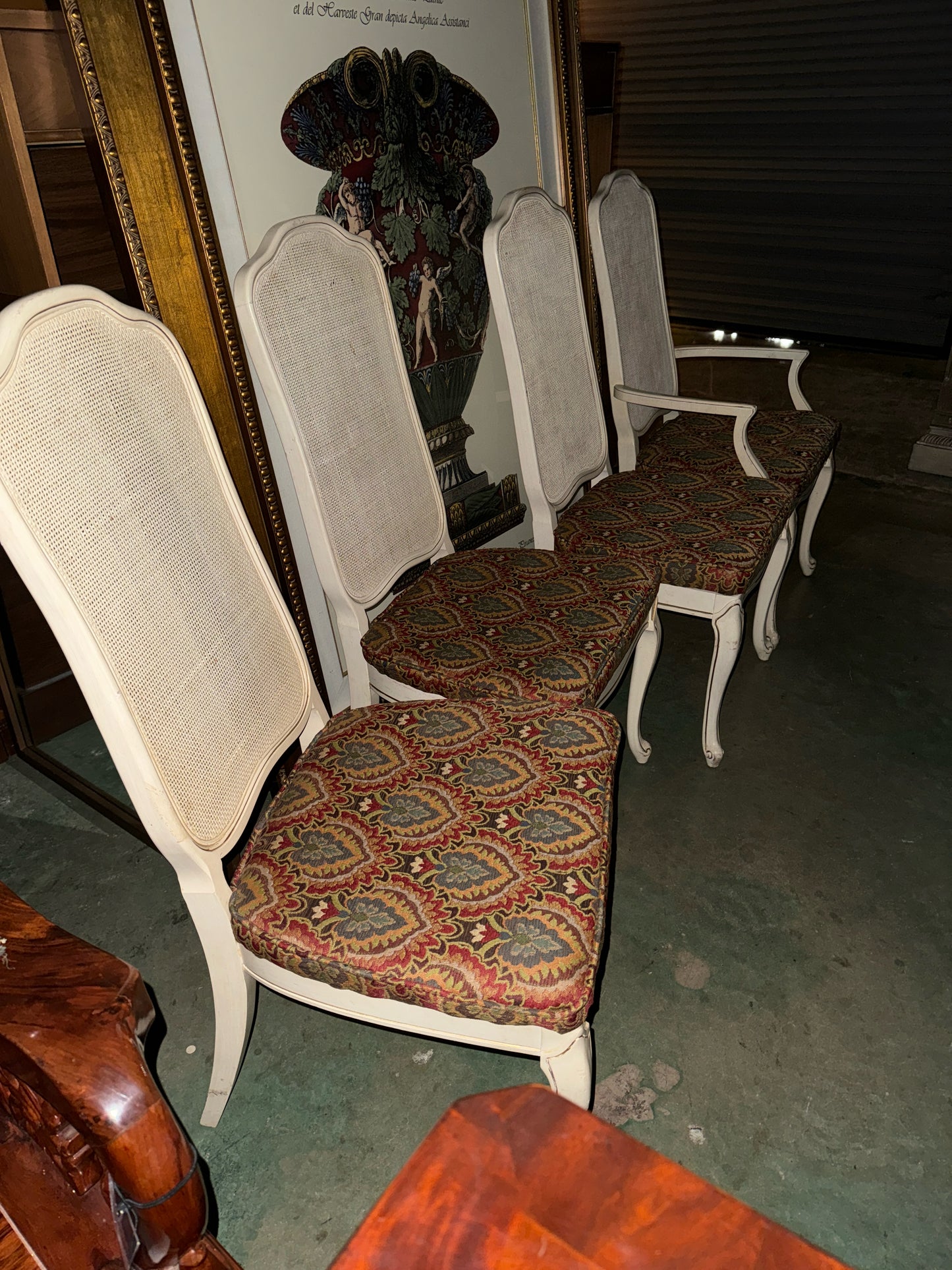 Dining Chairs w/Cane Back Cream/With Mulit-Color Seat 3 side/1 Arm