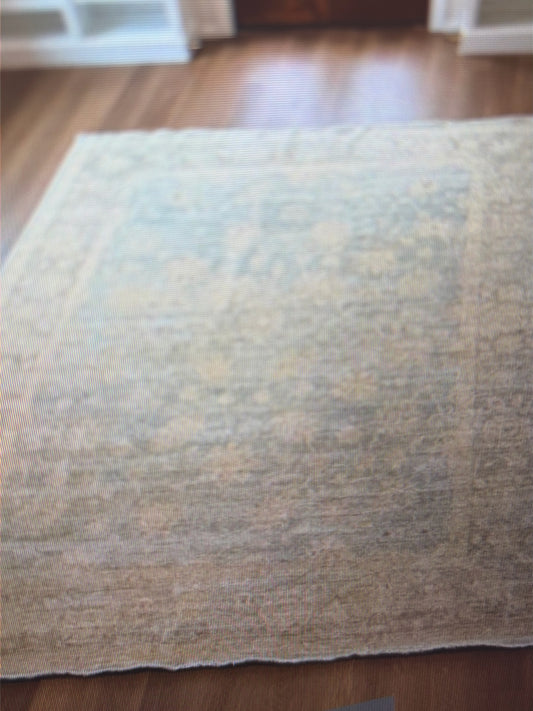 9x12 Oushak 100% Wool, Hand Knotted-Muted Blues/Gray/Ivory/Champagne Rug