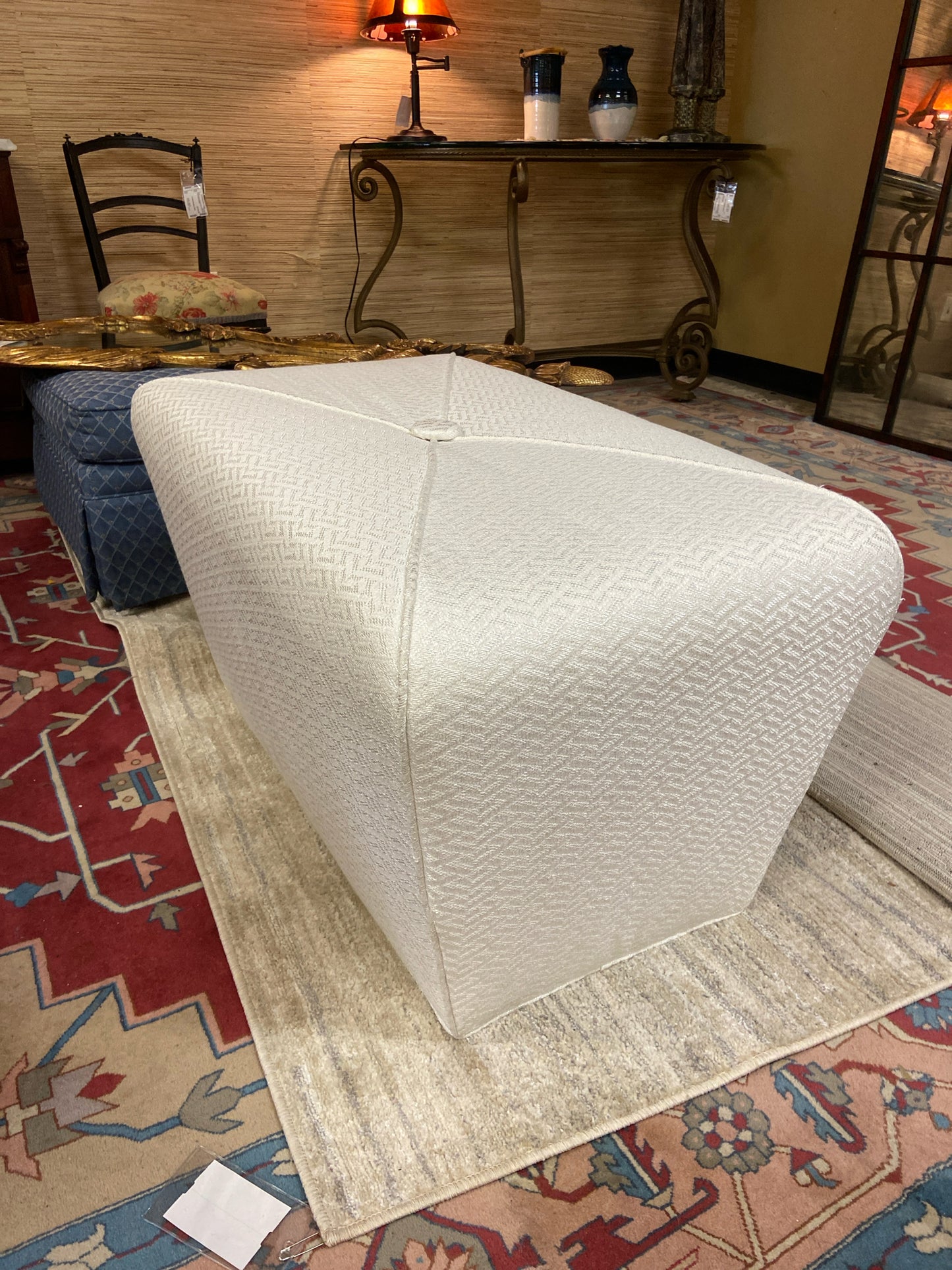 White Ottoman w/ Button