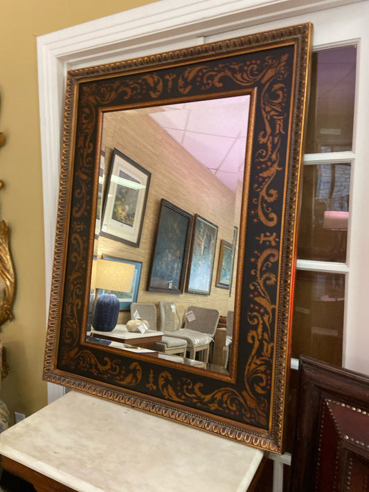 Stenciled Frame Miirror - Black/Yellow & Gold Design (38'X50")