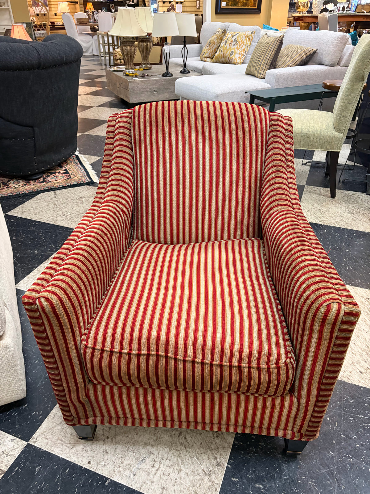 Furniture Row Upholstered Red/Cream Striped Club Chair