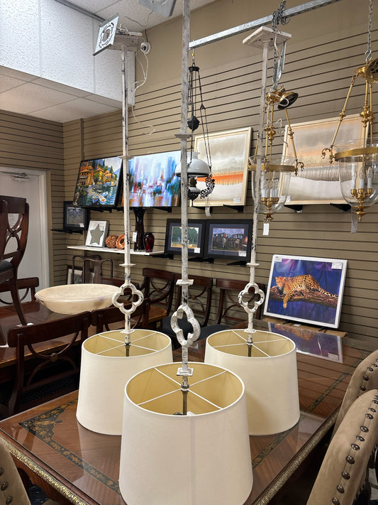 SET of 3 Shabby Chic Pendants w/ Linen Shades