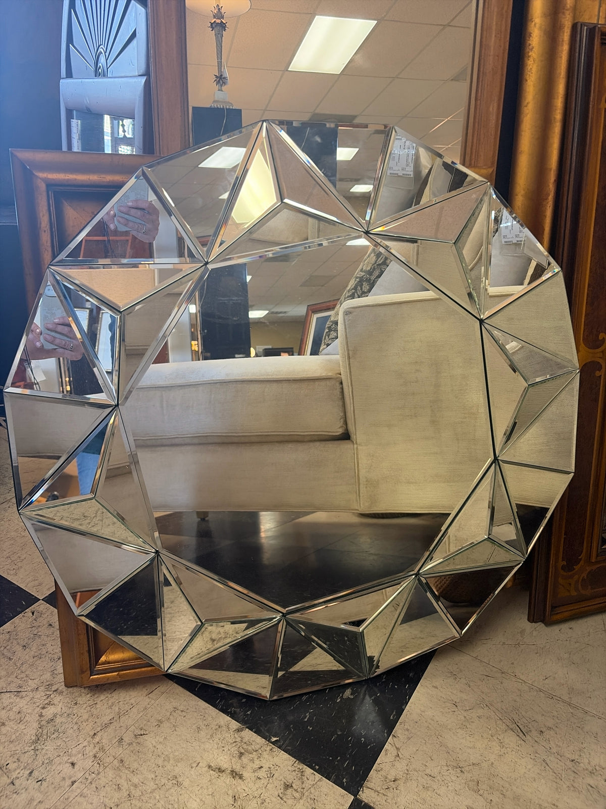 32" Round Lamarria Beveled Decor Silver Polished Mirror