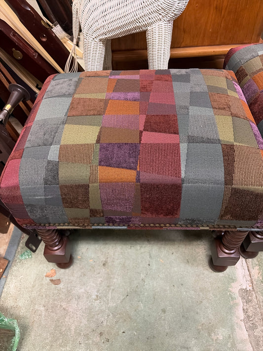 Multi-color Patchwork Ottoman w/Wood Legs