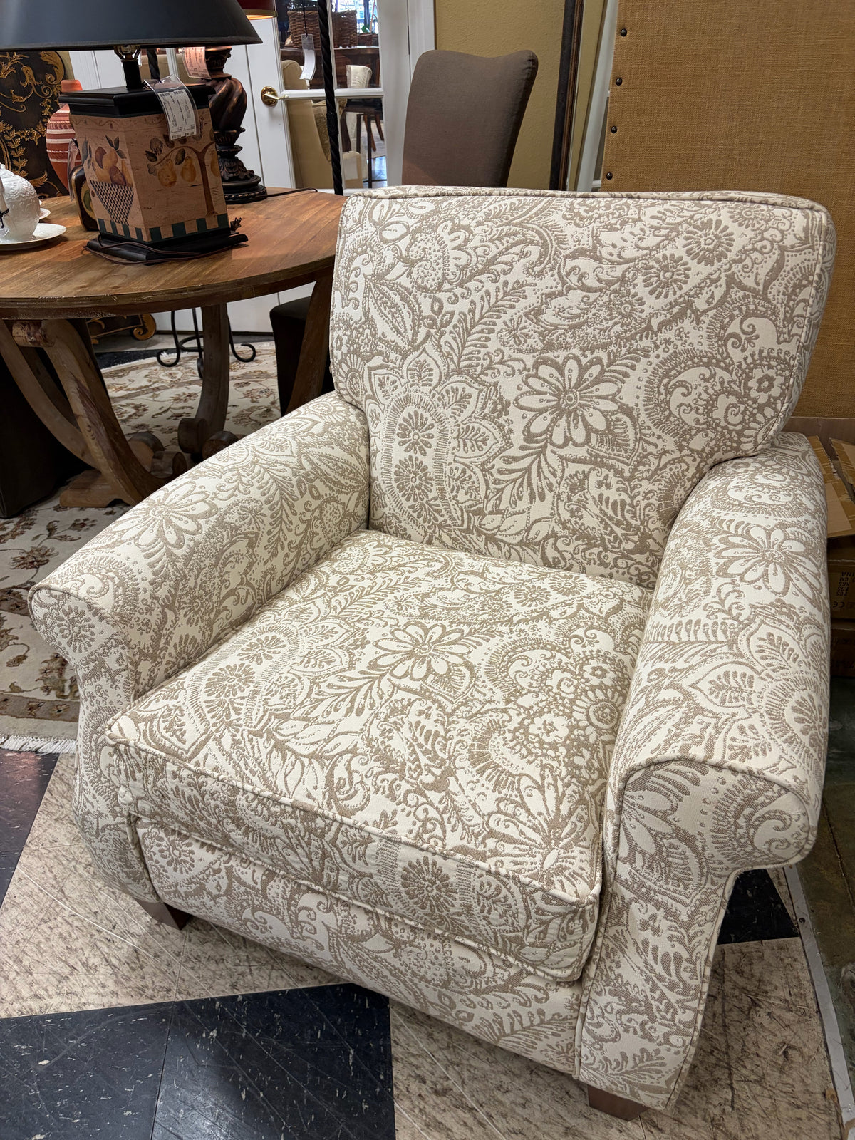 Haverty's Cream/Tan Paisley Club Chair
