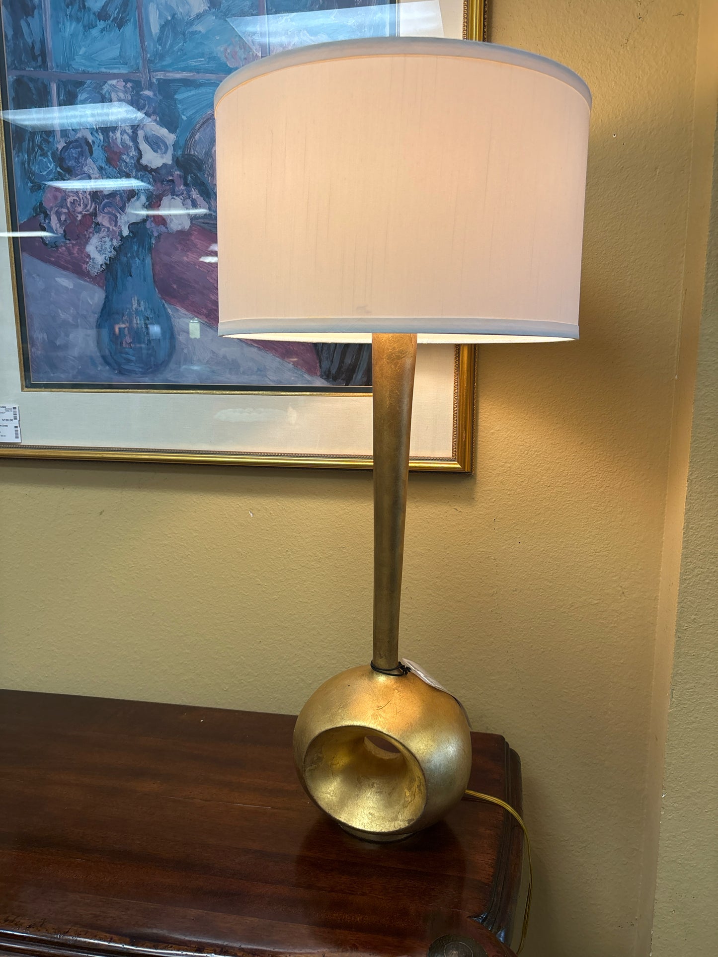 Modern Tall Gold Buffet Lamp w/ Round Shade