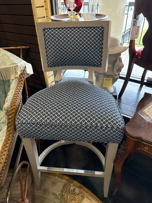 CTH Sherrill Blue & White Bar Stools w/Silver Accents on Base