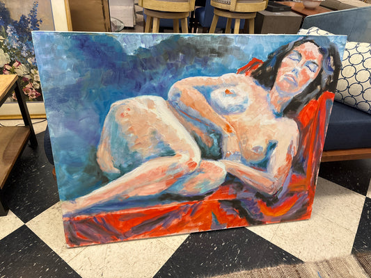 (44"x 33") Original Oil on Gallery Wrapped Canvas Nude Woman on Sofa