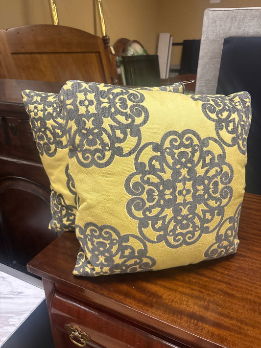 PAIR of Yellow/Gray Down Pillows by John Williams Interiors