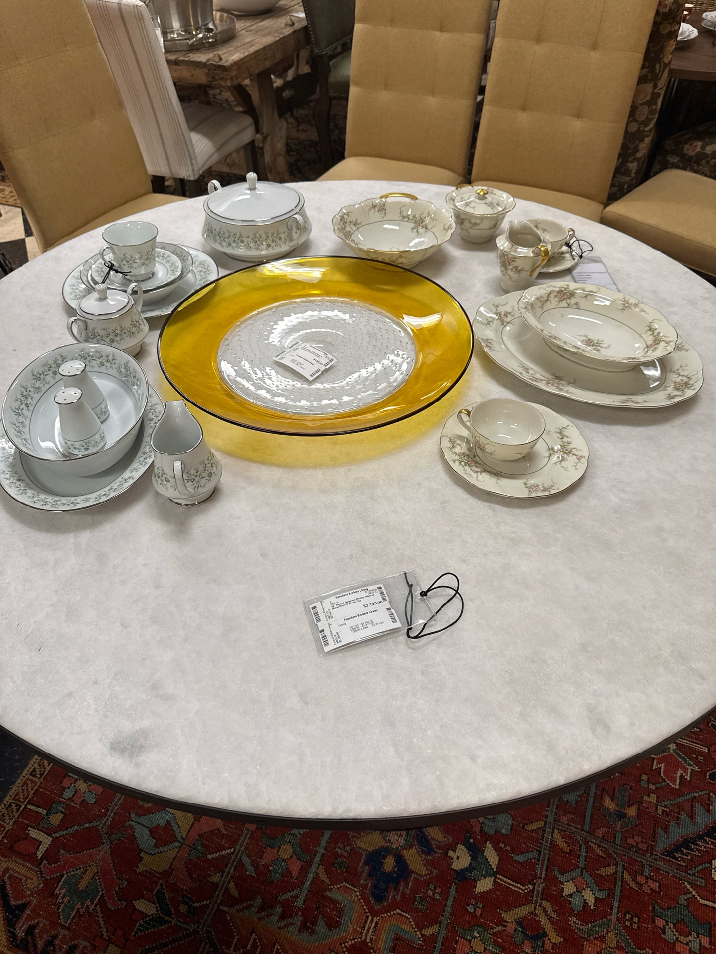 54" Round Belgrave Dining Table w/ Metal Base & Stone Top