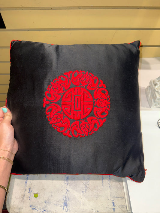 Black w/ Red Longevity Pillow 17x17
