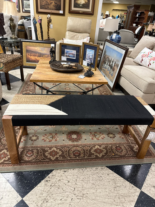Munich bench with Wood and Cotton Rope Weaving