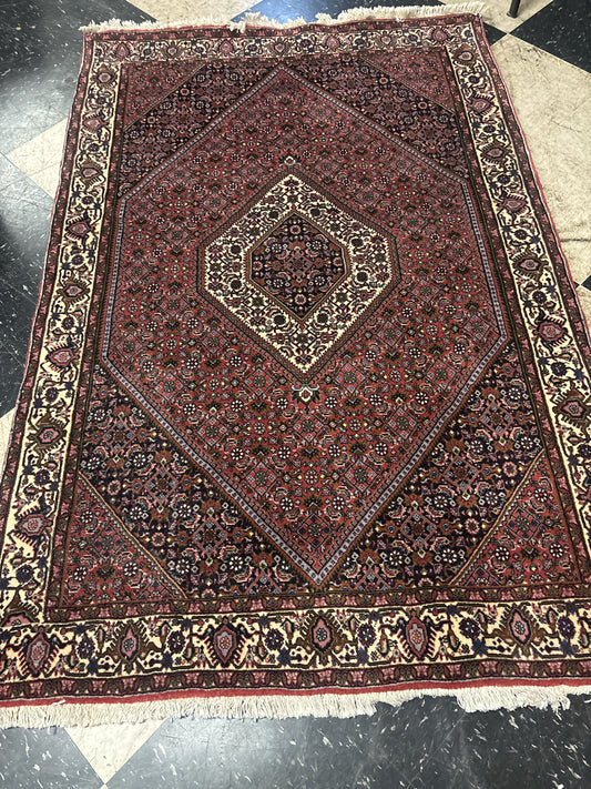 Hand Knotted Persian Rug-Red/Blk/Pink/Brown/Crm (3'7"x5'6")