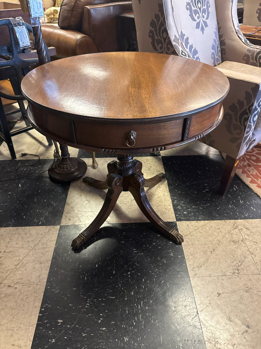 30" Round Antique Georgian Style Mahogany 1-Drawer Drum Table