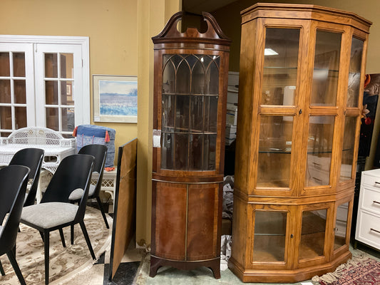 Mahogany Corner Cabinet - Tulipwood and Brass Inlay, 22W x 78H x 12D