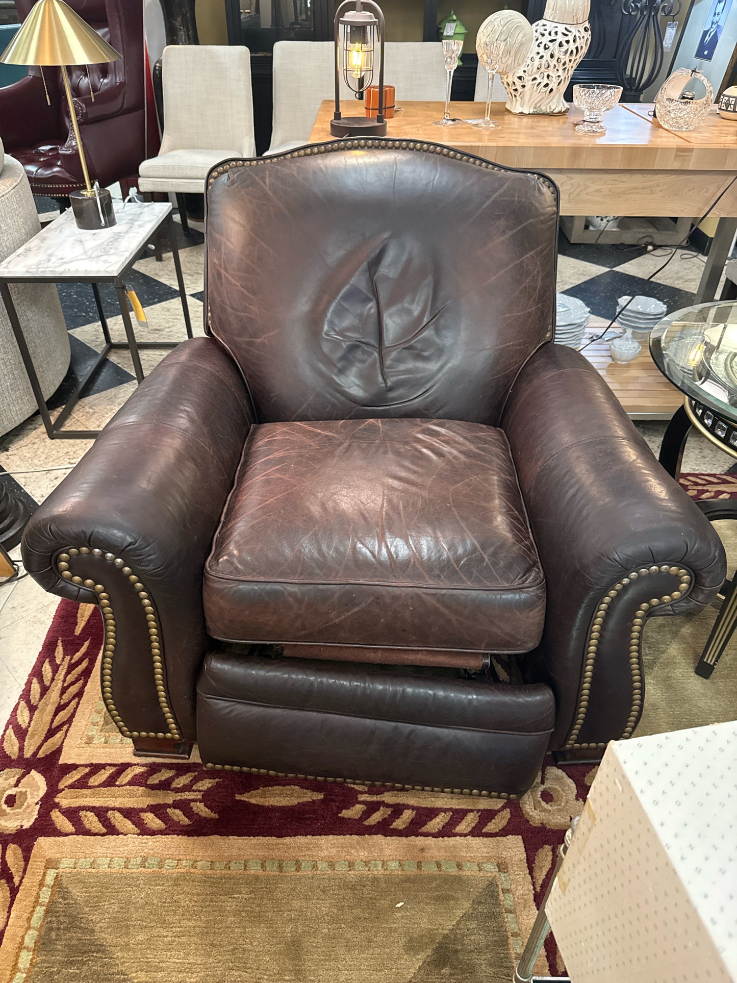 Dark Brown Leather Recliner Club Chair w/Nail Heads
