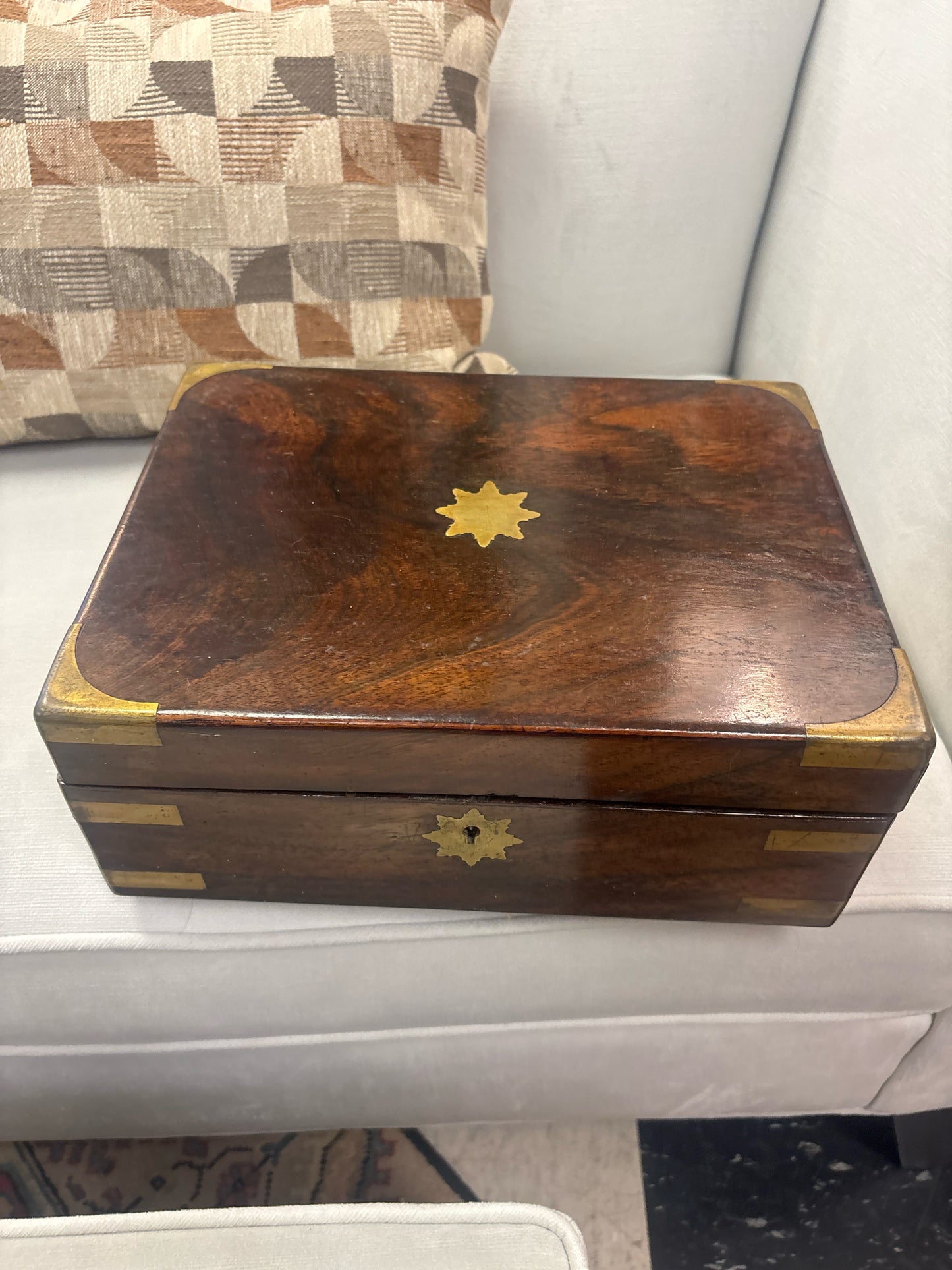Victorian Era Mahogany Writing Slope/Lap Desk w/ Brass Inlay