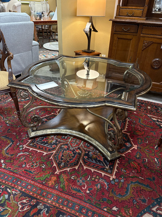Coffee Table w/ Iron Base and Glass Top