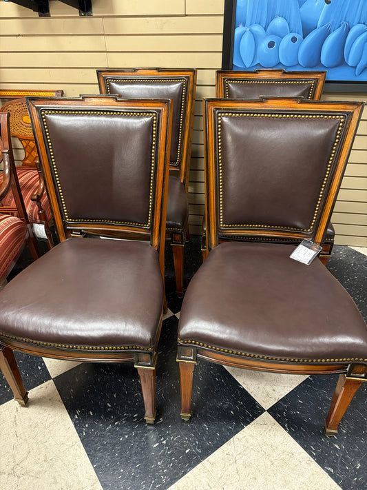 Set of 4 Continental Classic Leather Dining Chairs