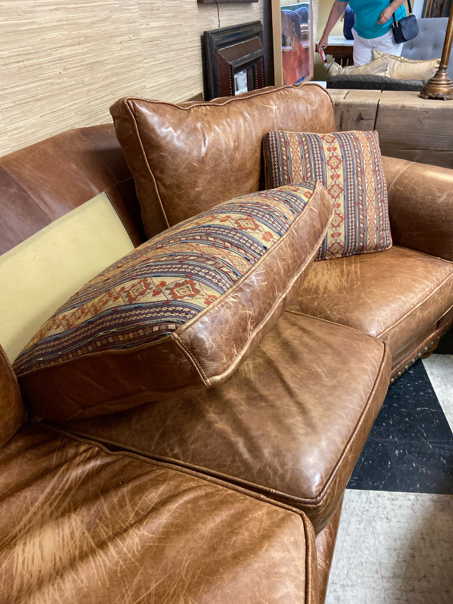 Leather Sofa w/ Reversible Cushions