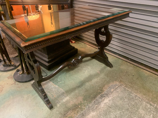 Two Toned Wood Desk w/ One Drawer & Beveled Glass Top 40x26x30